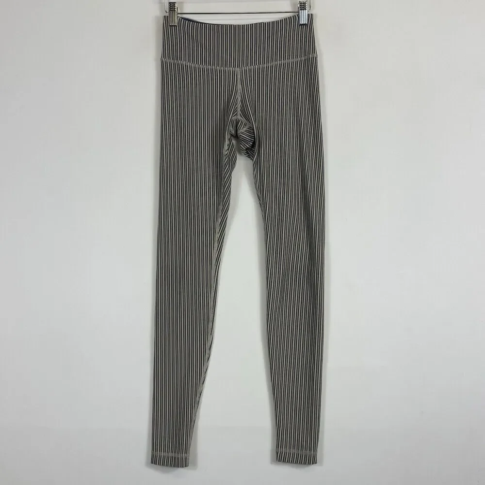 Lululemon Leggings Pants Womens 6 Blue Tan Stripe‎ Compression Active Yoga Gym